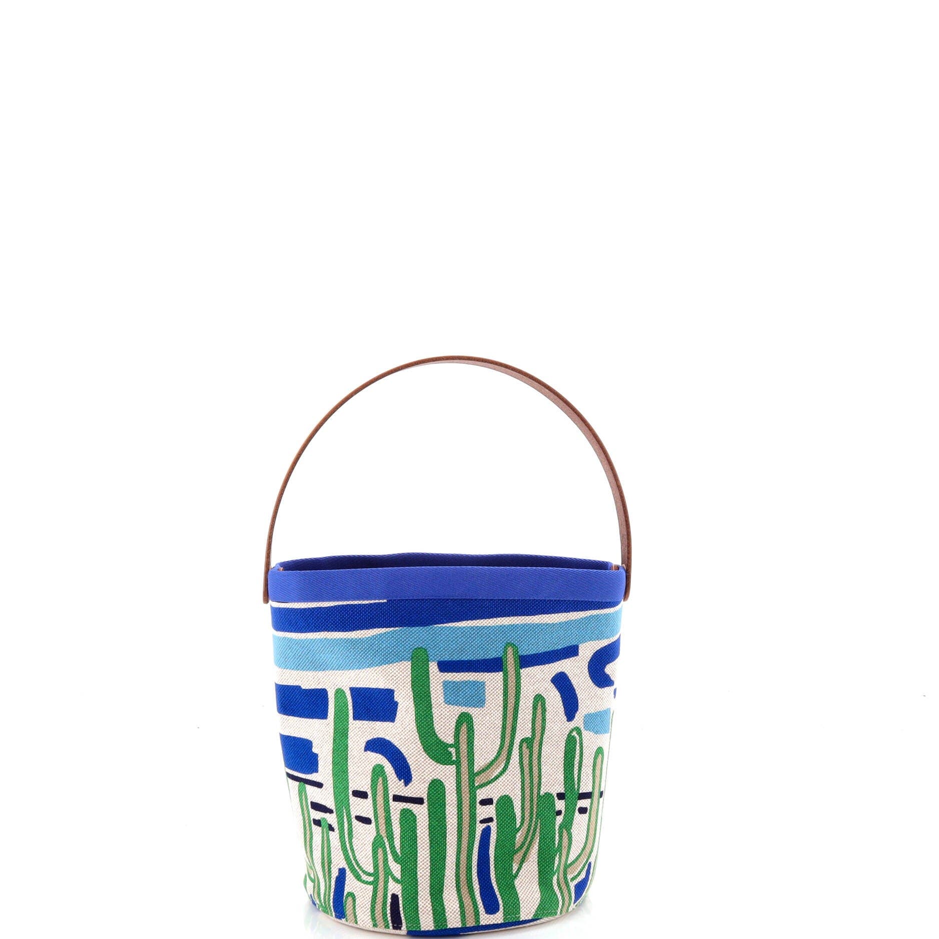 Pre-Owned Hermes Petit H Bucket Bag Printed Canvas, Alternate, color, Blue