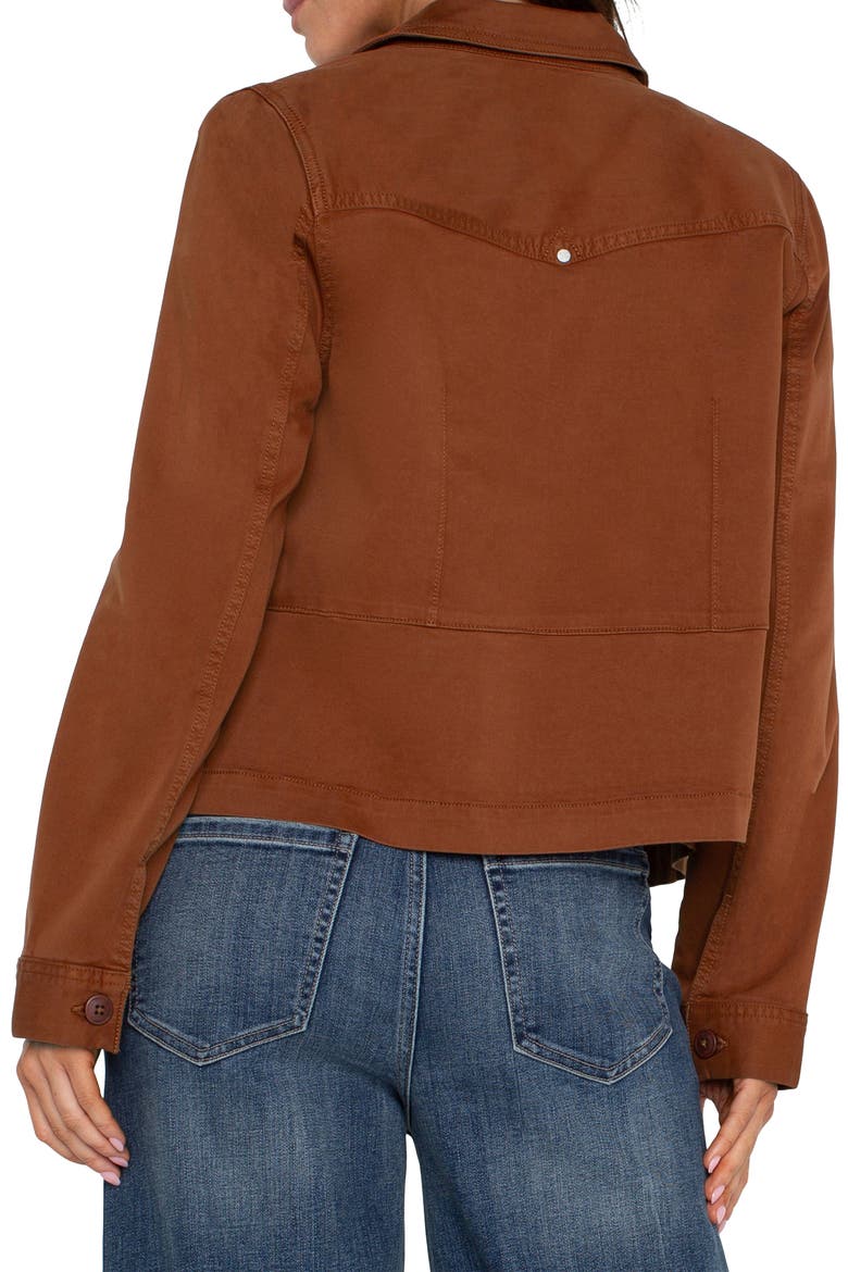 Peplum Twill Trucker Jacket, Alternate, color, BURLYWOOD