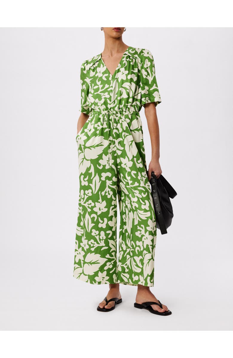 Whistles Floral Tie Waist Jumpsuit, Alternate, color, Grn/Multi