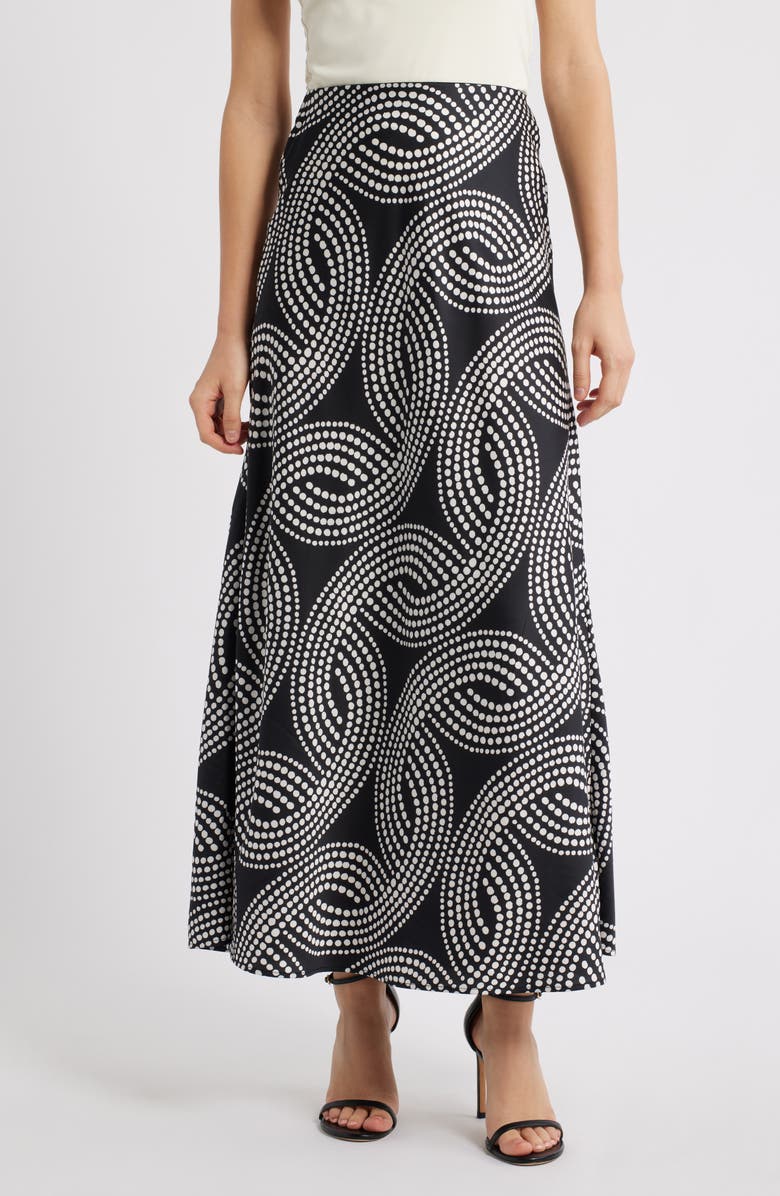 Anne Klein Bias Cut Pull-On Midi Skirt, Main, color, Anne Black/ White Dove