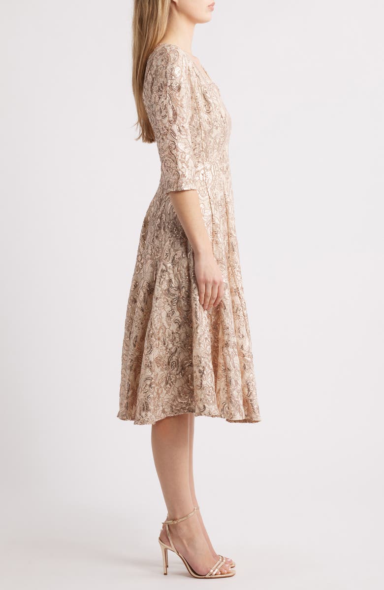 Tahari ASL Bead & Sequin A-Line Dress, Alternate, color, Champagne