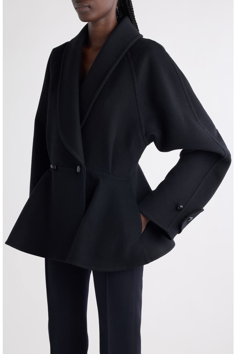 Double Breasted Wool Peplum Jacket, Alternate, color, BLACK