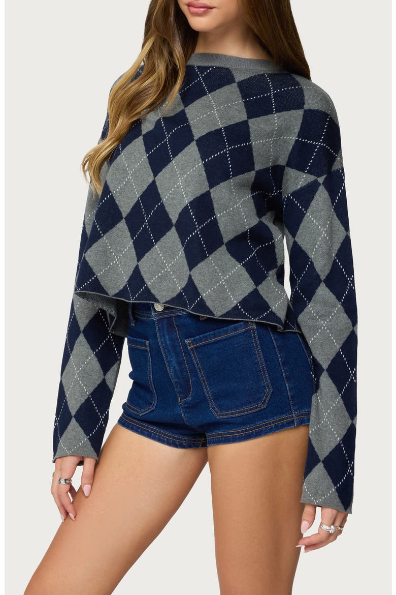 Prep Argyle Crop Cotton Sweater, Alternate, color, DARK-GRAY-MELANGE