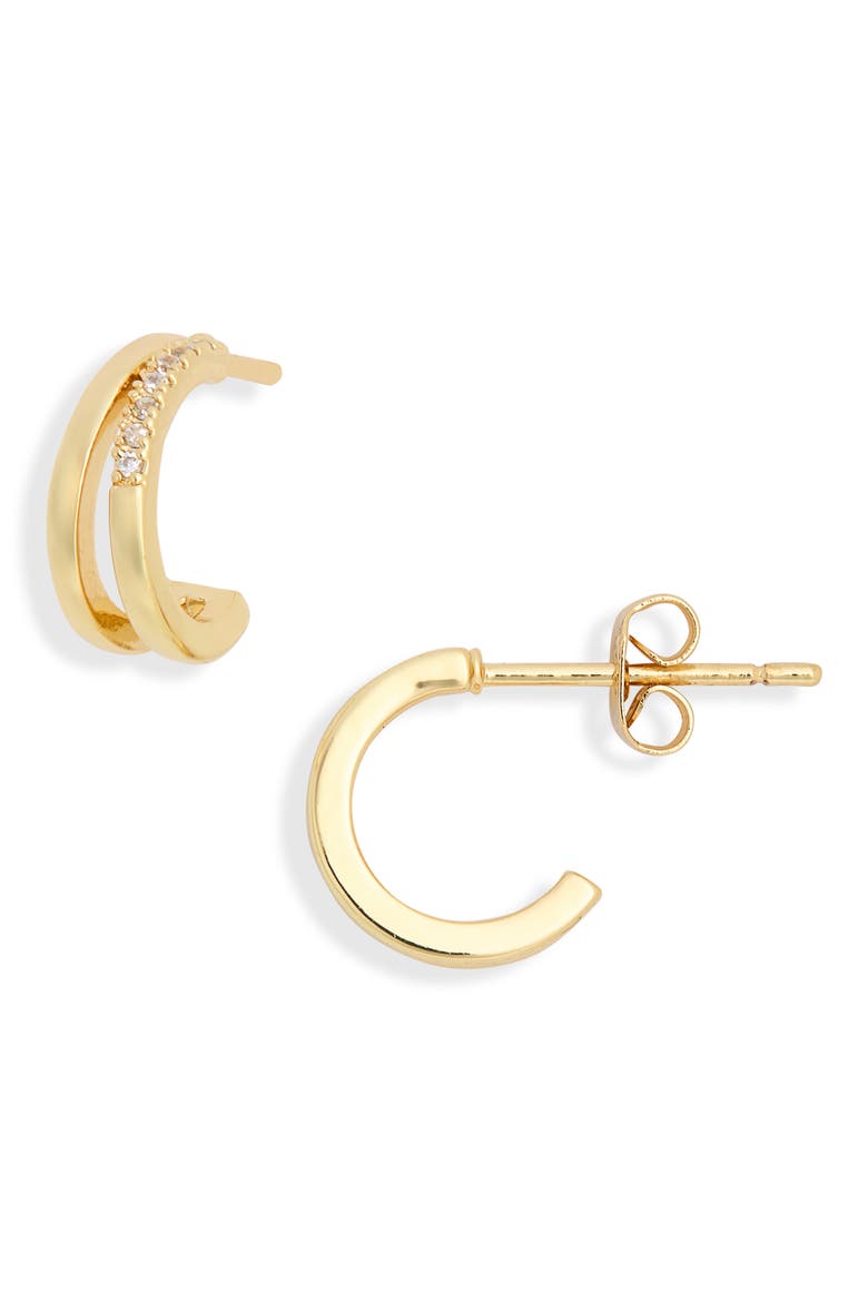 Split Pavè Hoop Earrings, Main, color, CLEAR- GOLD