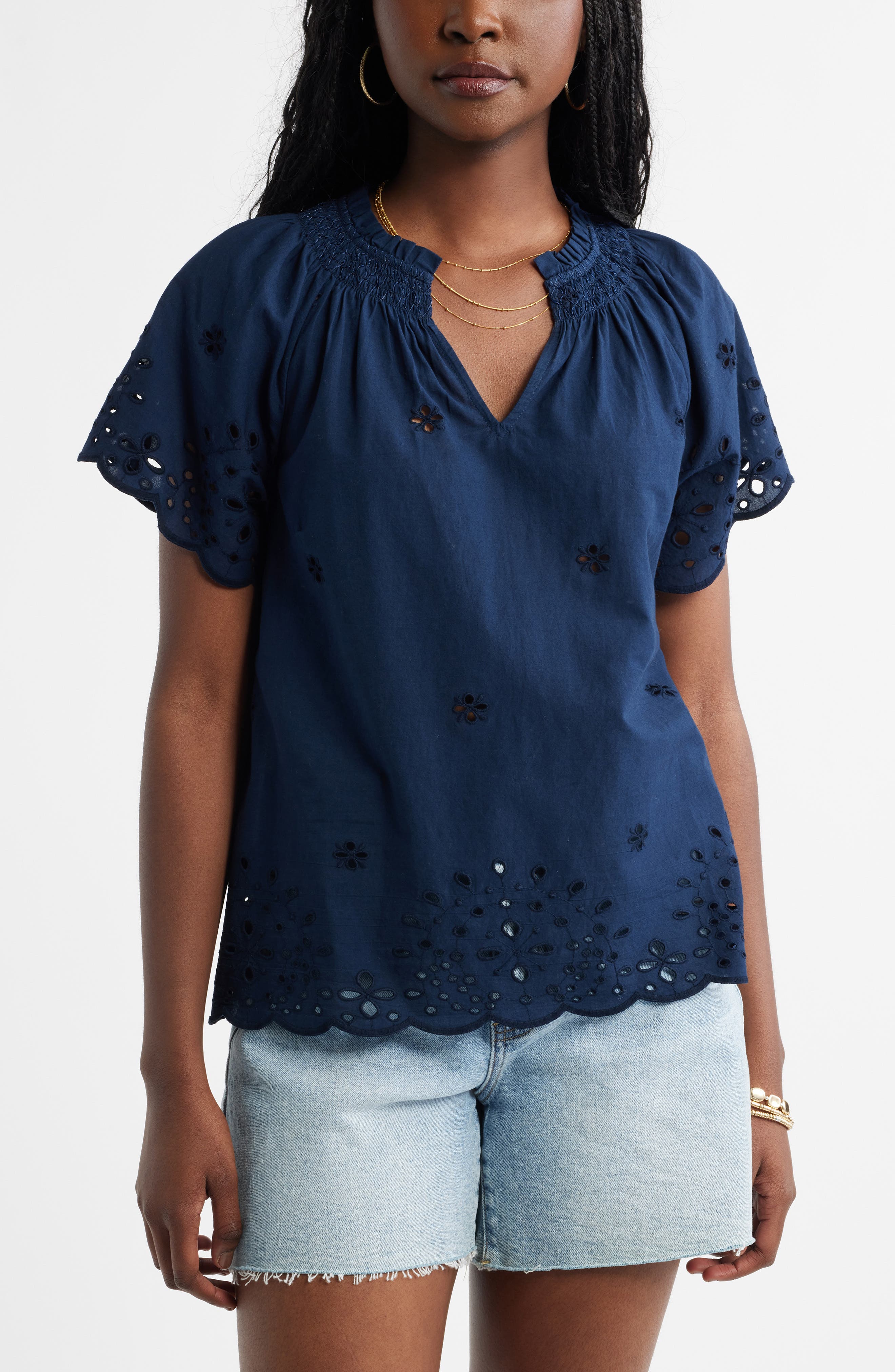 Eyelet Ruffle Trim Cotton Top - image 3