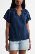 Caslon® Eyelet Ruffle Trim Cotton Top