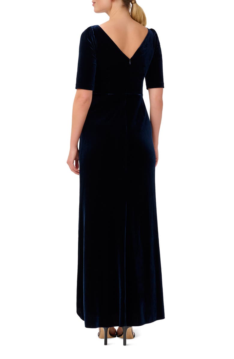 Adrianna Papell Ruched Velvet High-Low Gown, Alternate, color, Midnight