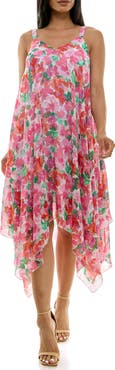 Nina Leonard Patterned Handkerchief Hem Dress