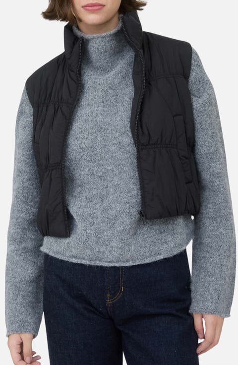 Collared Water Repellent Cropped Puffer Vest