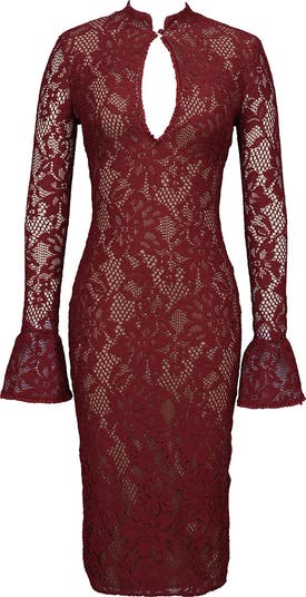 Pierette Cutout Detail Long Sleeve Lace Body-Con Dress