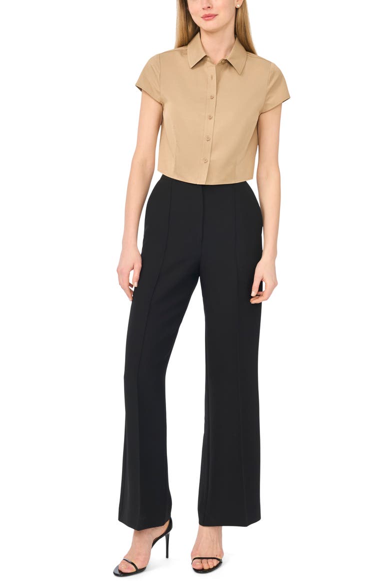 Cap Sleeve Button-Up Shirt, Alternate, color, ALMOND LATTE
