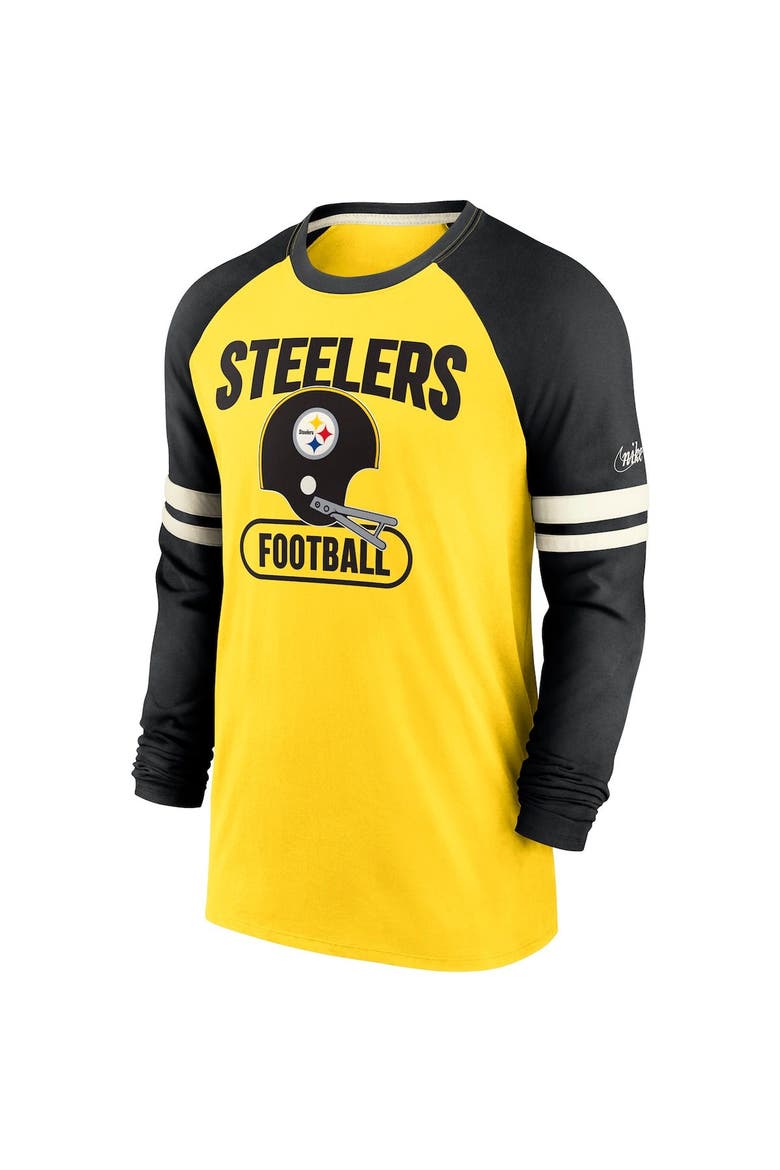 Men's Nike Gold/Black Pittsburgh Steelers Throwback Raglan Long Sleeve T-Shirt, Alternate, color, Gold