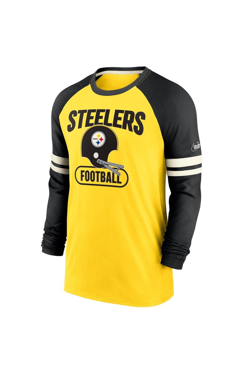 Nike Men's Nike Gold/Black Pittsburgh Steelers Throwback Raglan Long Sleeve T-Shirt, Alternate, color, Gold