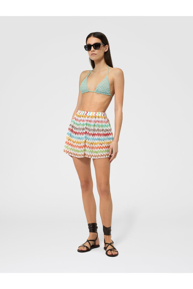 Shorts In Viscose Lamé With Micro Zig Zag Motif, Alternate, color, White & Multicoloured
