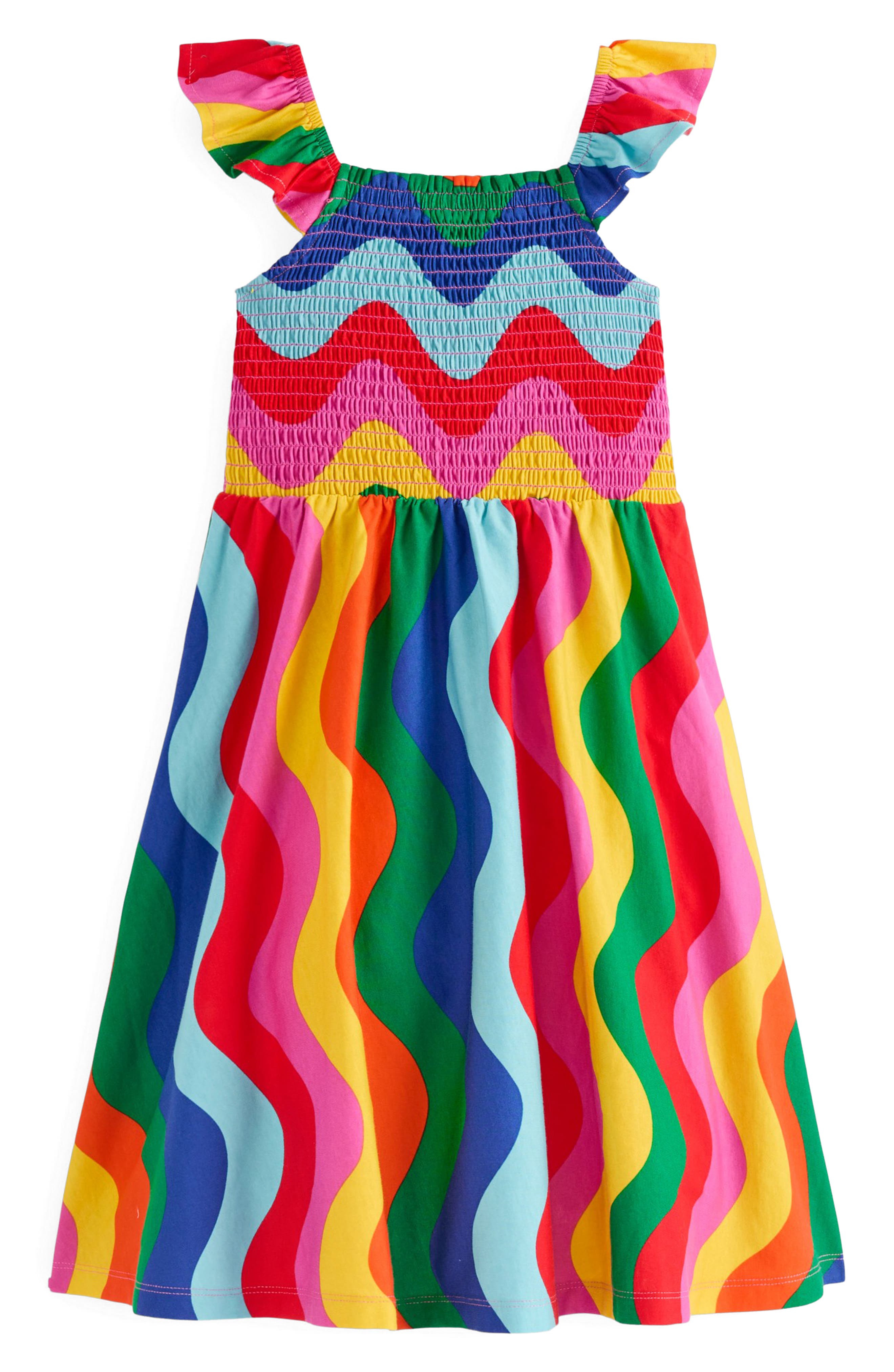 Mini Boden Kids' Willa Smocked Cotton Jersey Sundress in Multi Wave Stripe at Nordstrom, Size 5-6Y
