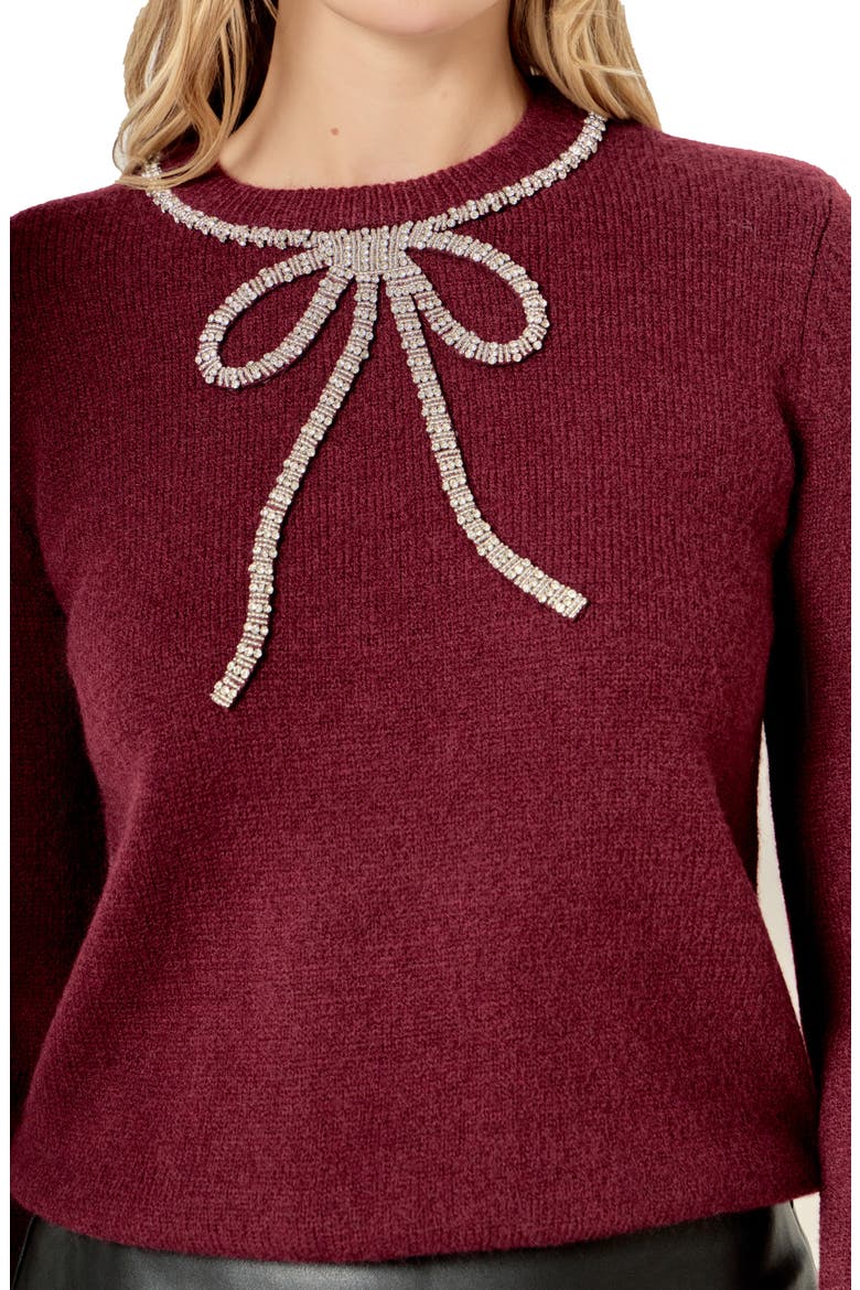 Rhinestone Bow Sweater, Alternate, color, WINE