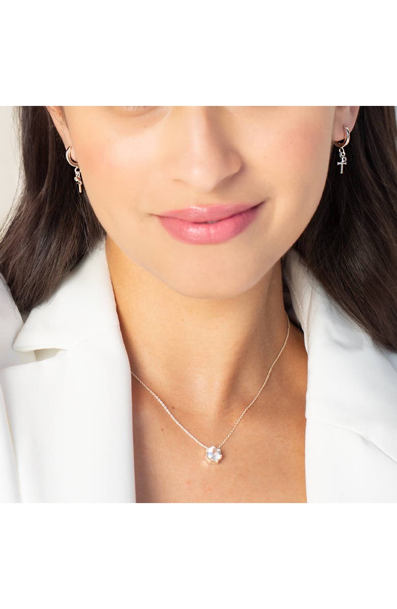 Rizen Jewelry Calvary Cross Huggie Hoop Earrings, Alternate, color, Sterling Silver