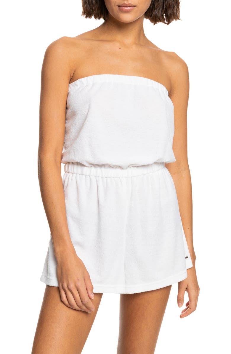 Roxy Special Feeling Strapless Terry Cloth Cover-Up Romper, Main, color,