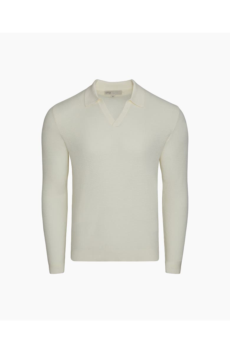 Onia Cotton Textured Long Sleeve Johnny Polo, Alternate, color, Egret
