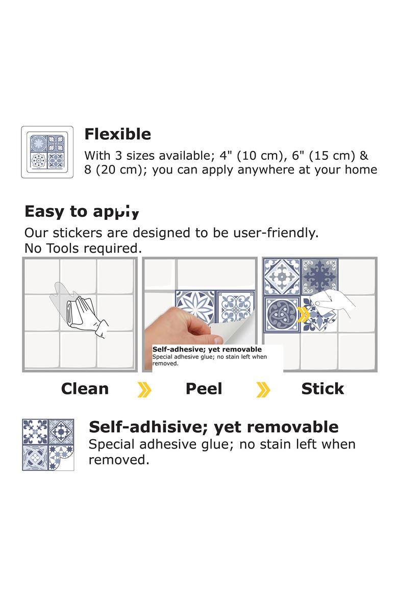 Lisbon Blue Tile Sticker Decal, Alternate, color, BLUE