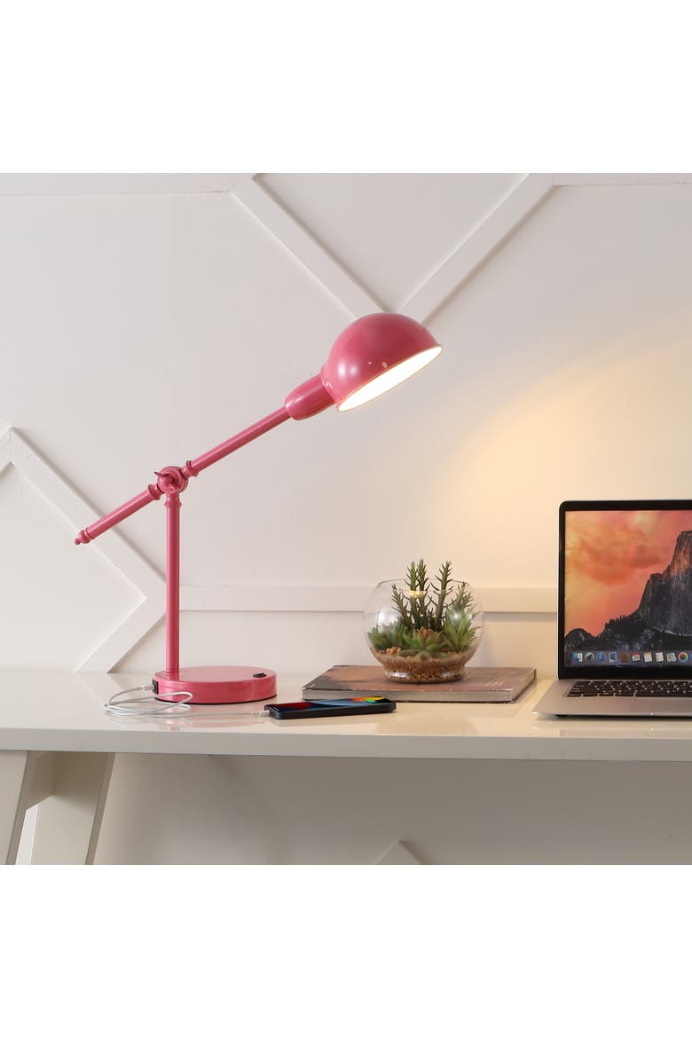 Curtis Vintage Industrial Iron Adjustable Dome Shade LED Task Lamp with USB Charging Port, Alternate, color, Pink