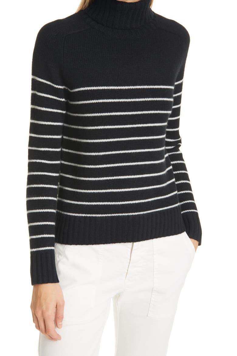 Molly Stripe Cashmere Turtleneck, Main, color, BLACK/ IVORY STRIPE