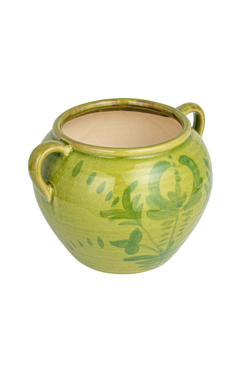 Storied Home Hand-Painted Terra-cotta Urn with Reactive Glaze, Main, color, Green