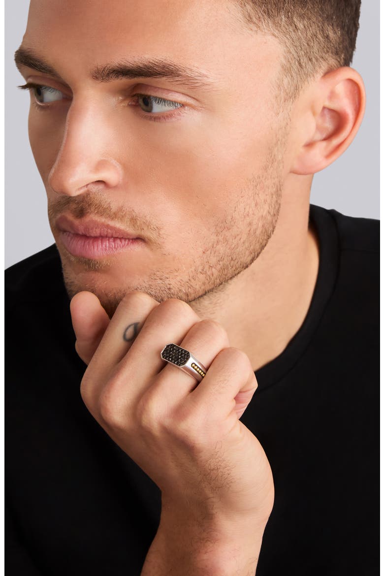 Men's Anthem Black Diamond Pavé Signet Ring, Alternate, color, BLACK