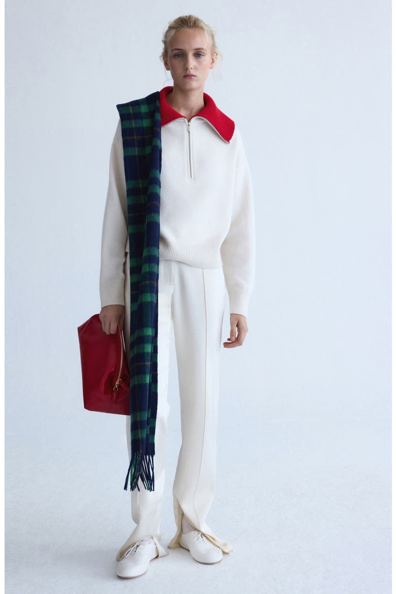 Half-Zip Contrast Collar Wool & Cashmere Sweater, Alternate, color, OFF WHITE