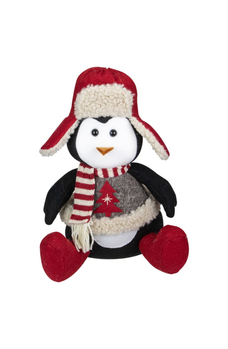 Northlight Sitting Winter Penguin with Trapper Hat Christmas Decoration - 12", Main, color, White