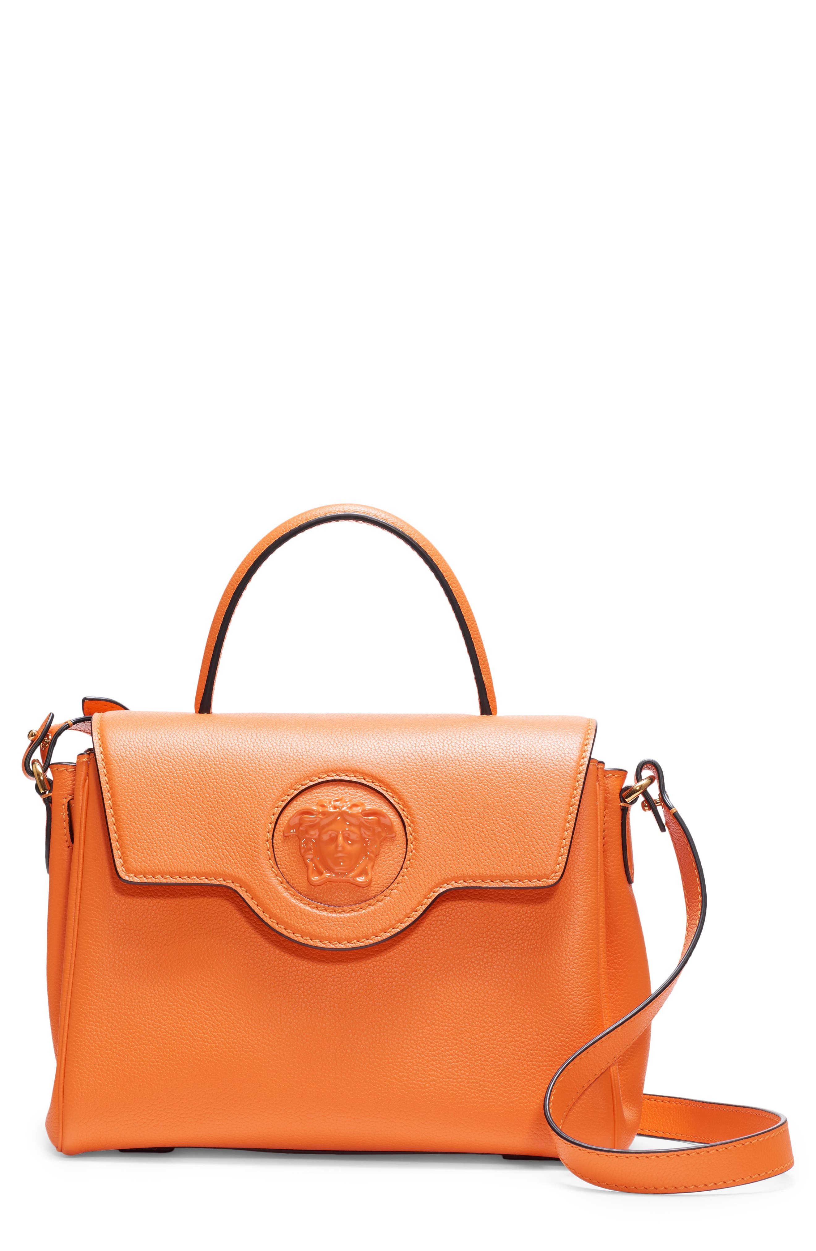 La Medusa Medium Leather Top Handle Bag, Main, color, ORANGE