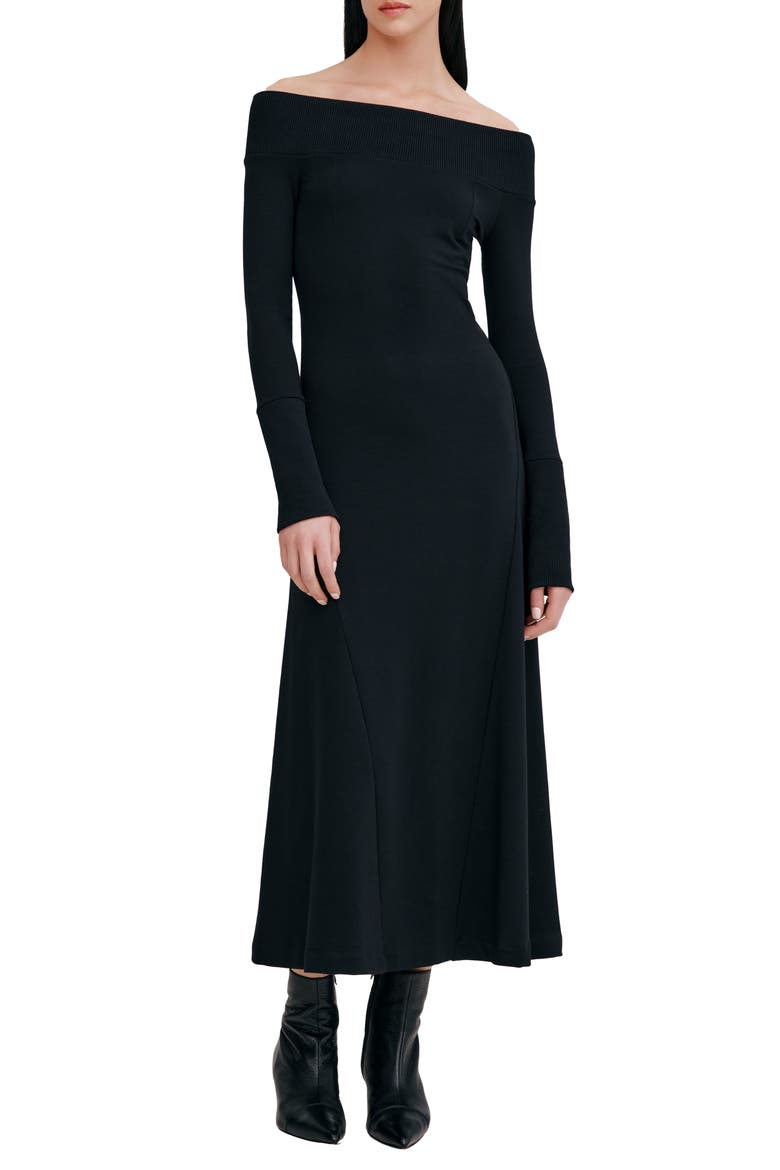 Tilly Off the Shoulder Long Sleeve Maxi Dress, Main, color, BLACK