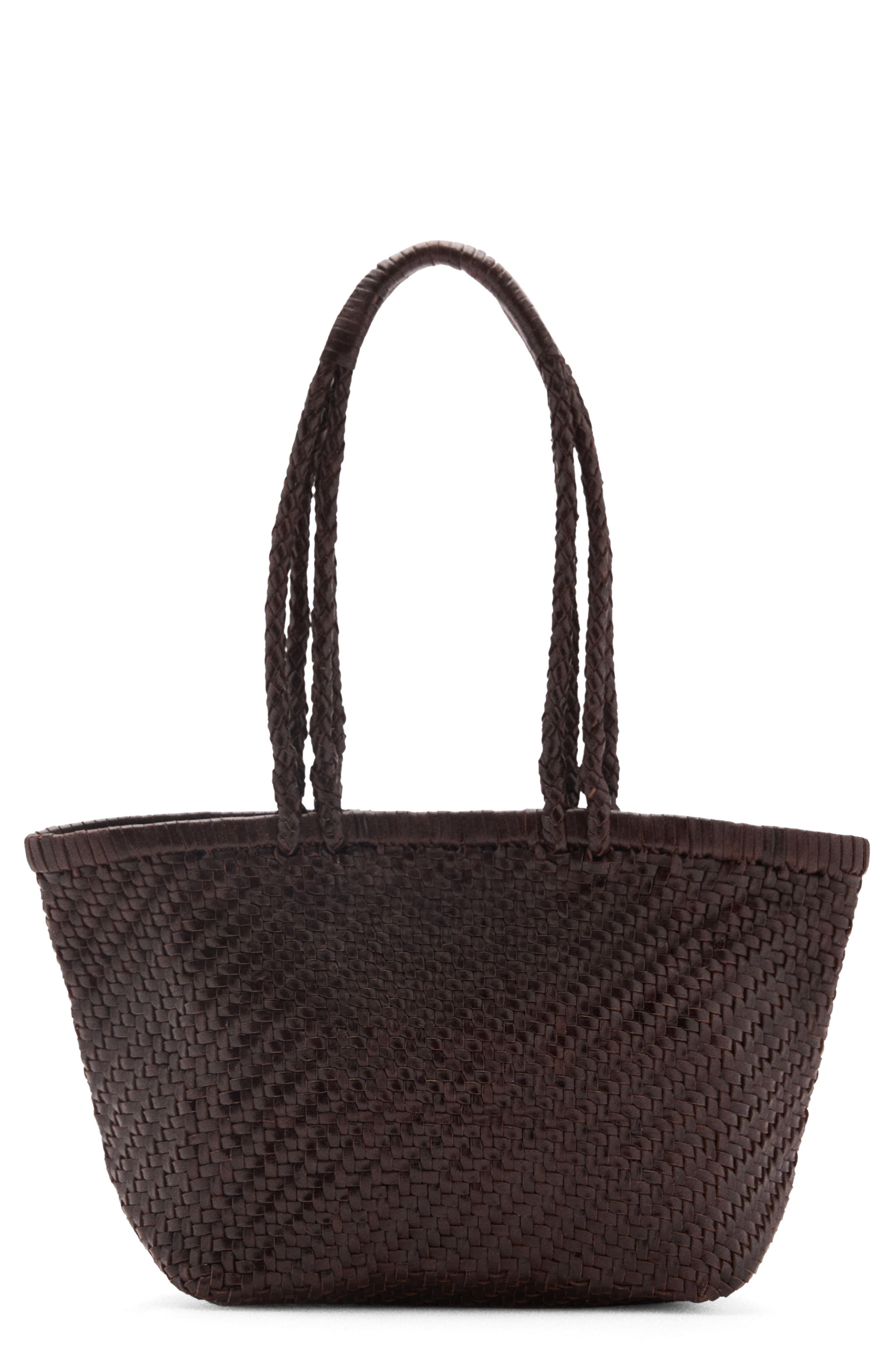 MANGO Braided Leather Shoulder Bag, Main, color, Chocolate