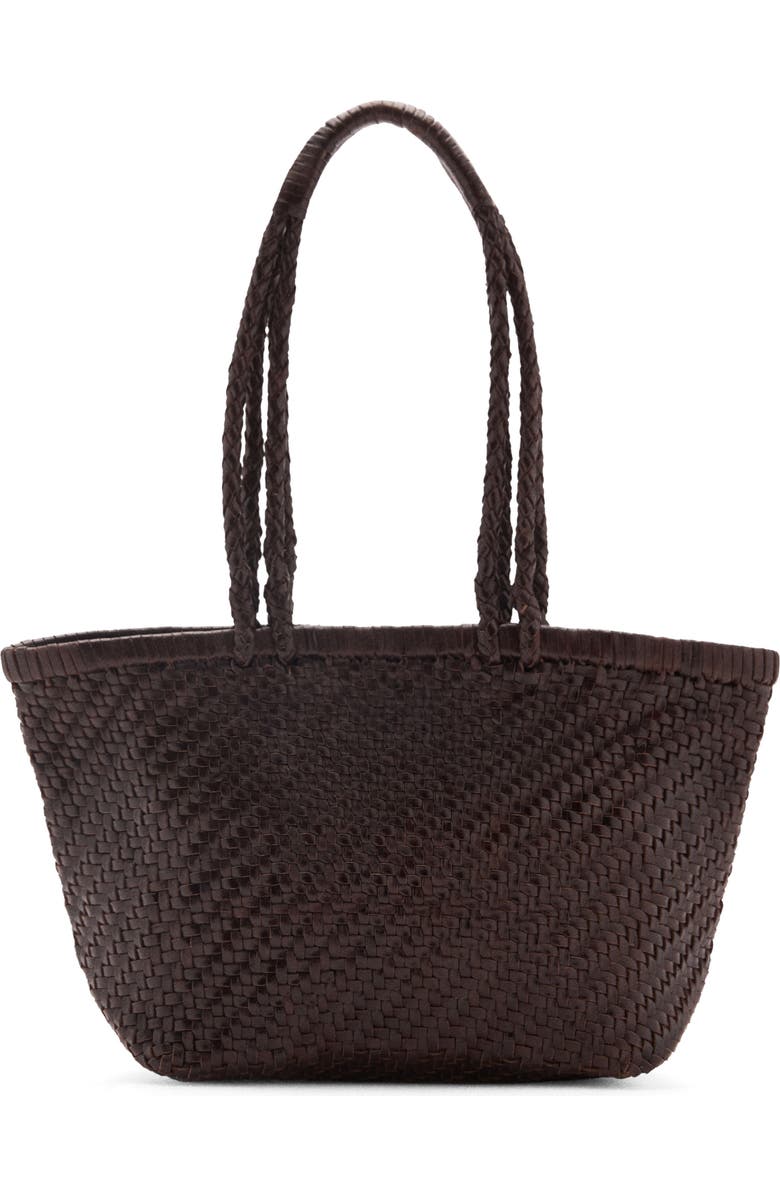 MANGO Braided Leather Shoulder Bag, Main, color, Chocolate
