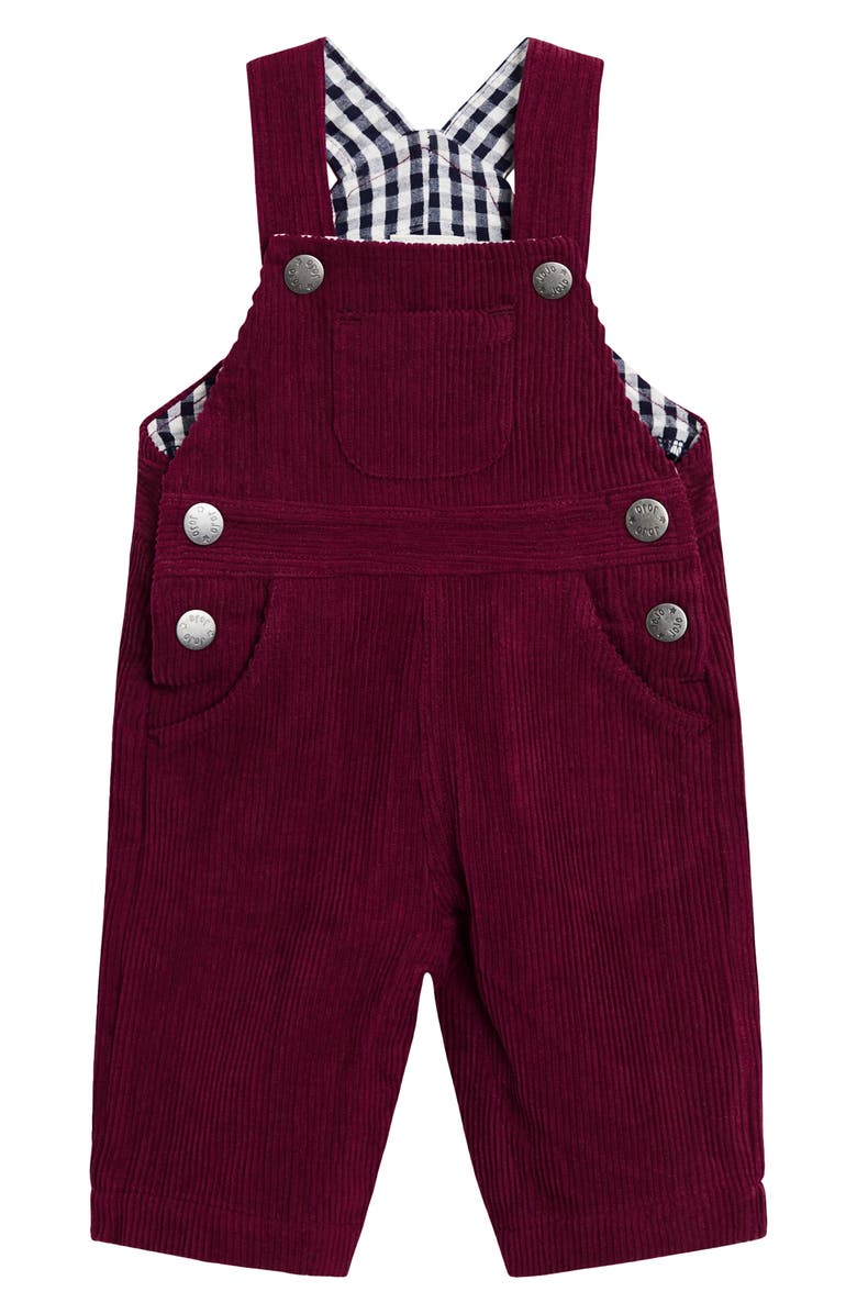 JOJO MAMAN BEBE Stripe Long Sleeve Cotton T-Shirt & Corduroy Overalls Set, Alternate, color, Burgundy