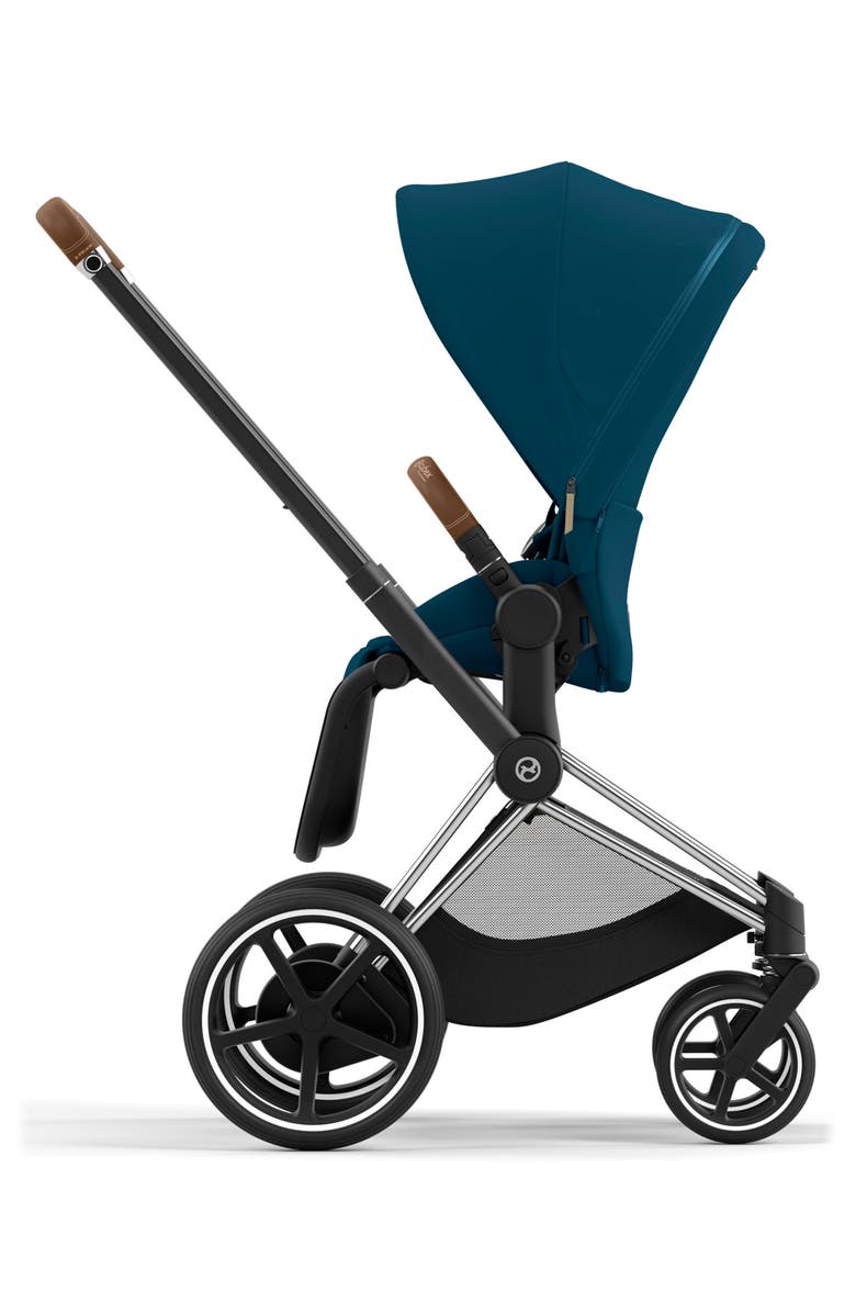 CYBEX e-PRIAM 2 Electronic Smart Stroller with Chrome/Brown Frame, Alternate, color, Mountain Blue