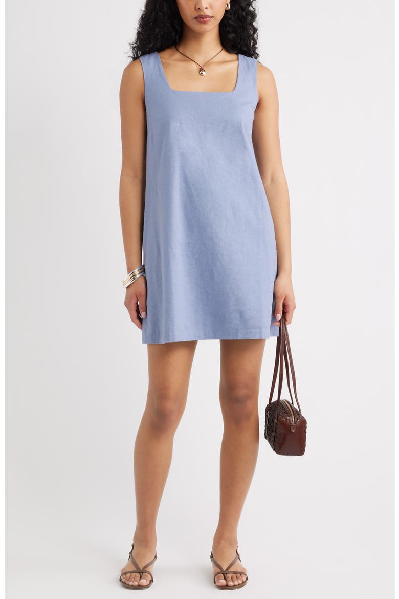 Linen Blend Shift Dress, Alternate, color, BLUE UMBRA
