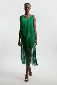 Karen Millen Fringe Bandage V-Neck Midi Dress