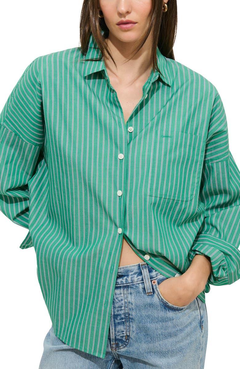Alex Mill Jo Stripe Oversize Cotton Button-Up Shirt, Main, color, Jade Green