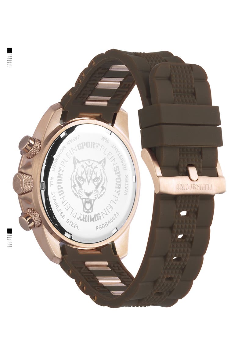 Hurricane Silicone Strap Watch, 44mm, Alternate, color, ROSE GOLD/ BROWN