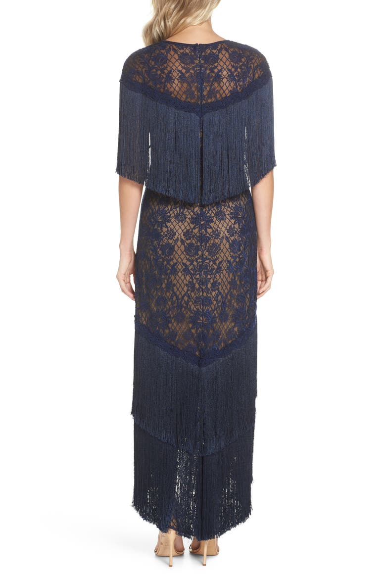 Embroidered Mesh & Fringe Gown, Alternate, color, MIDNIGHT/ NUDE