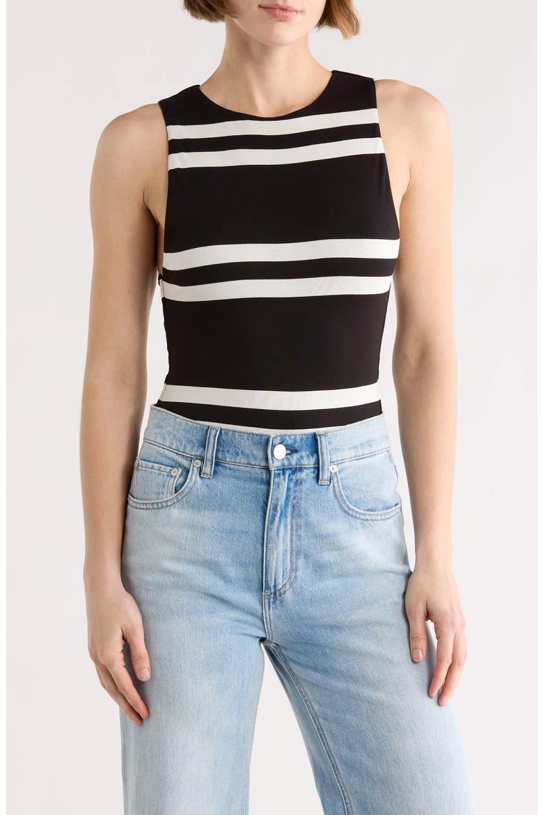 Rothy Stripe Bodysuit, Main, color, PADDLEBOARD STRIPE BLACK/ ECRU