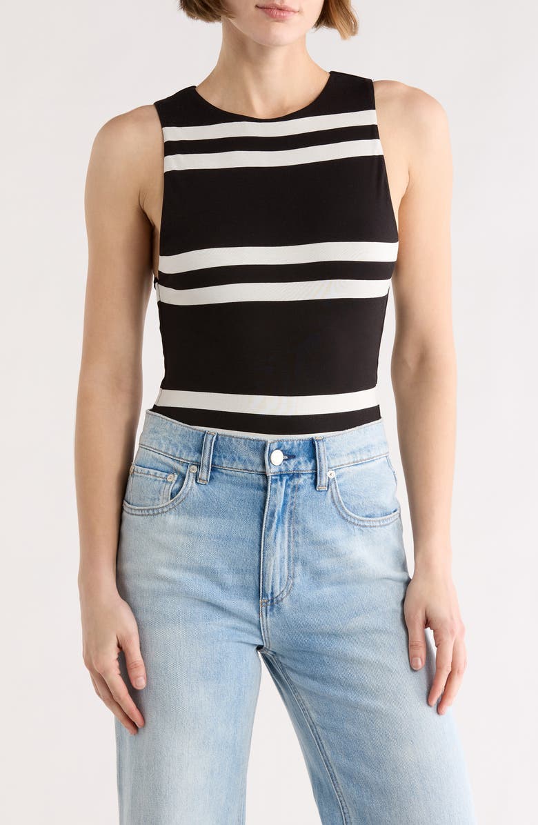 Alice + Olivia Rothy Stripe Bodysuit, Main, color, Paddleboard Stripe Black/ Ecru