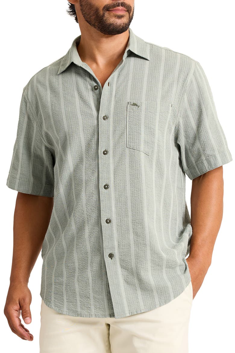 Nova Wave Short Sleeve Seersucker Button-Up Shirt, Main, color, PALM MOSS