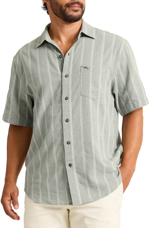 Nova Wave Short Sleeve Stretch Seersucker Button-Up Shirt (Big & Tall)