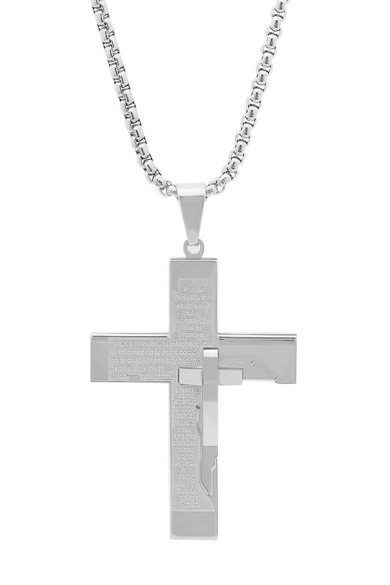 Men's Spanish Padre Nuestro Cross Pendant Necklace, Main, color, SILVER