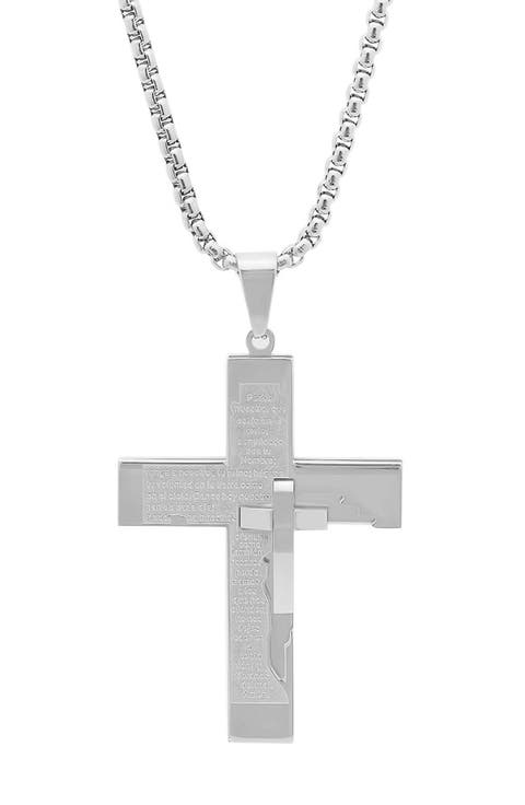 Men's Spanish Padre Nuestro Cross Pendant Necklace