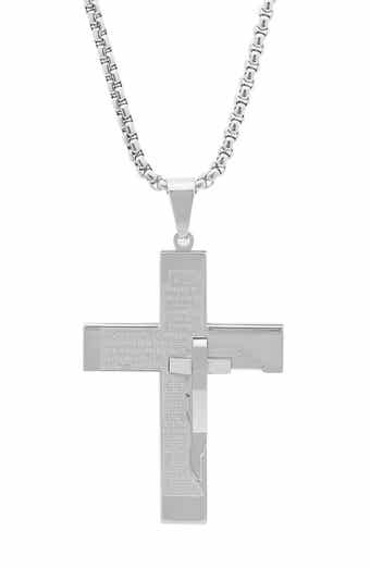 Men's Spanish Padre Nuestro Cross Pendant Necklace