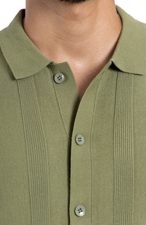 Spring + Mercer Textured Short Sleeve Button-up Sweater In Grass