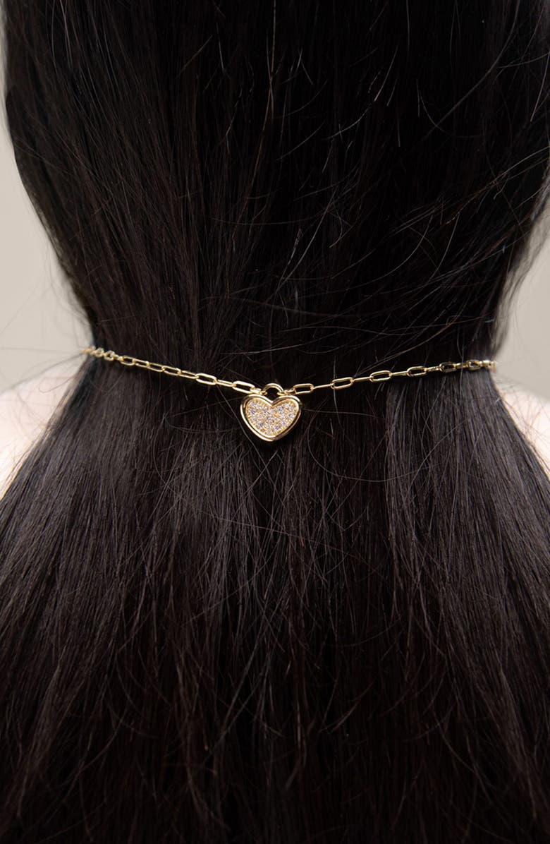 YOJ Link Heart Pave Short Necklace in Gold, Alternate, color, Gold